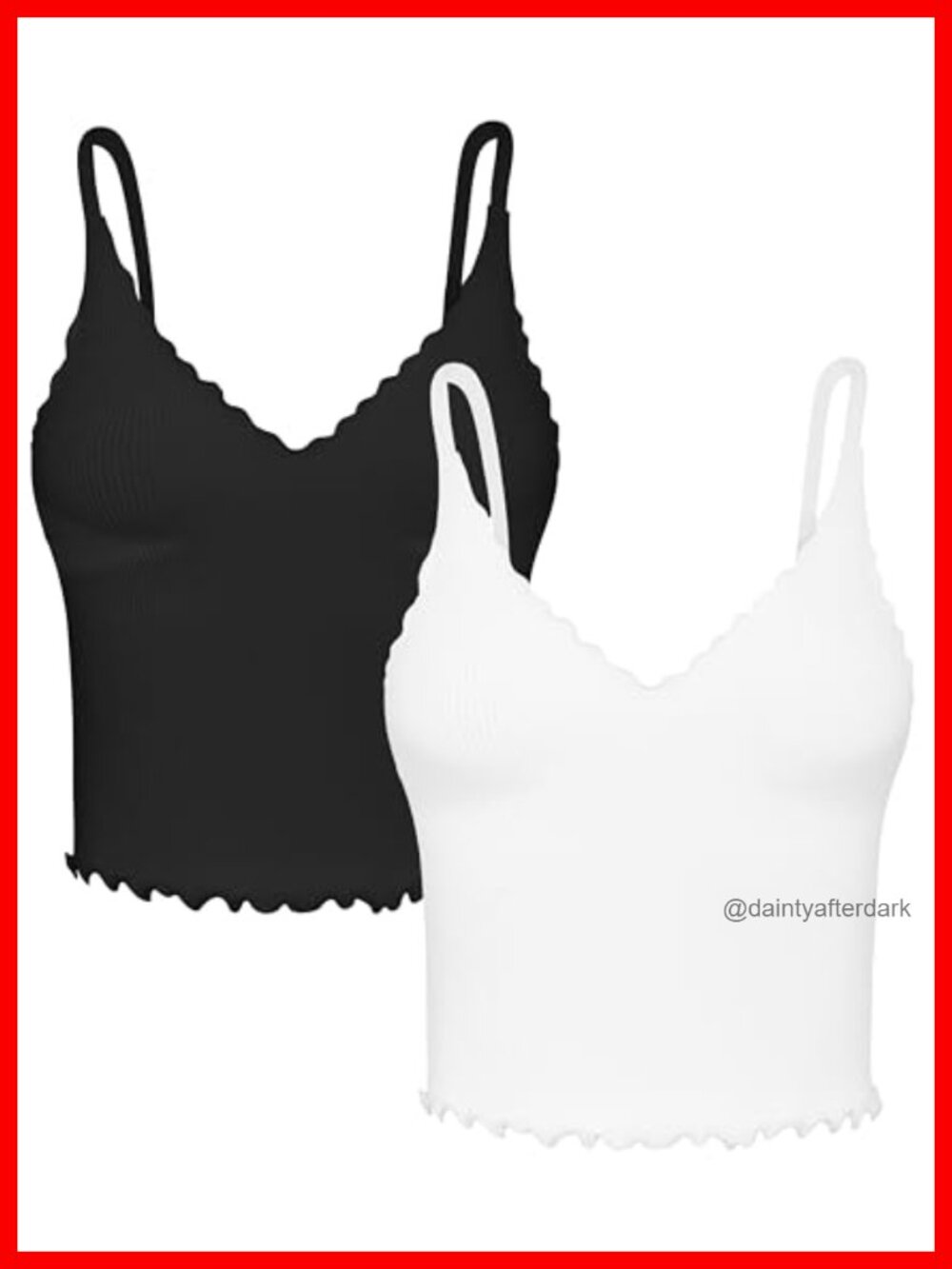 2 Pack Women's V Neck Ribbed Camisole Tank Tops with Ruffle Trim Nylon Spandex